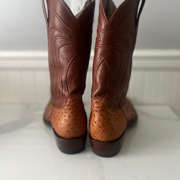 Tecovas Brown Ostrich Leather Cowboy Boots - Picture 2 of 4